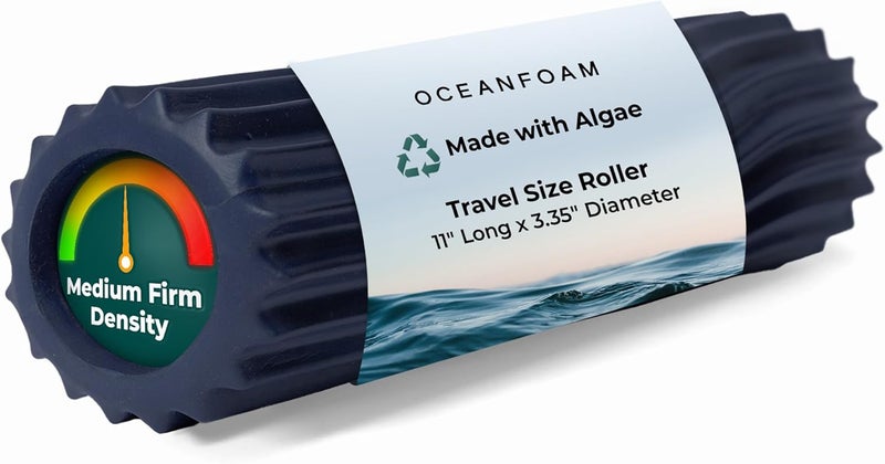 Oceanfoam Ripple Travel Foam Roller (11" x 3.35") Firm Mini Foam Roller for Physical Therapy, Deep Tissue Massage, Back Pain, High Density, Ergonomic Wave Textured, Yoga, Pilates, Exercise (Dark Navy) - Image 1
